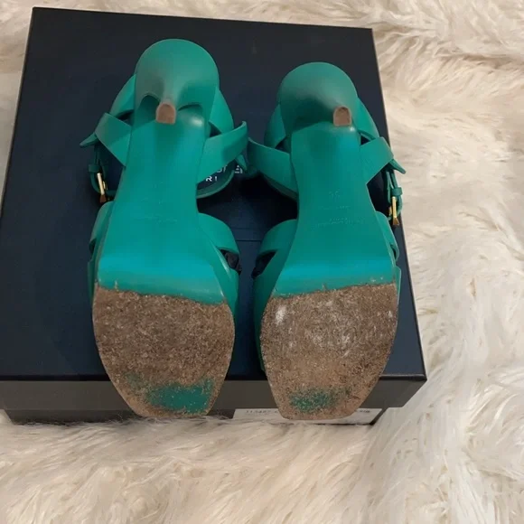 YSL Saint Laurent Emerald Green Tribute Platform Sandals Size 36 - Picture 6 of 6